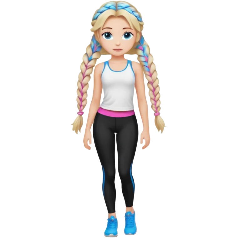 Beauty with blonde balayage and pink highlights long hair half braids with blue eyes wear White sexy top and black Leggins and Bootheels emoji