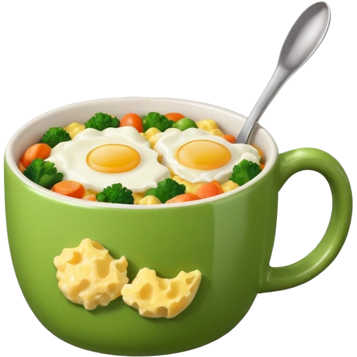eggs with veggies and one coffee in cute mug on the side emoji