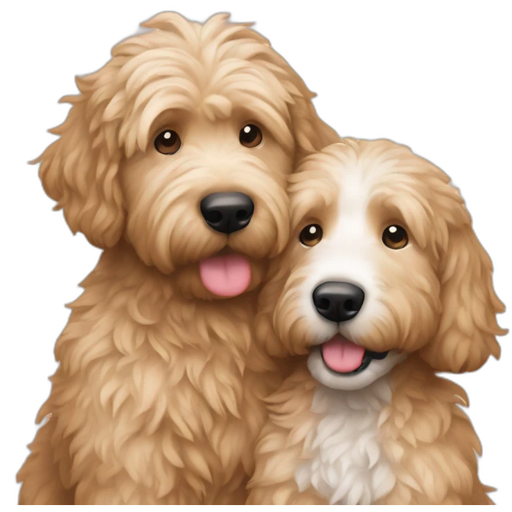 Man and woman cuddling a goldendoodle emoji