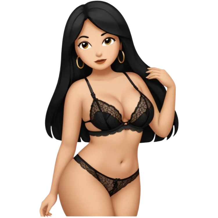 Curvy busty  tan Latina Woman with long black hair in lingerie found sexy poses emoji