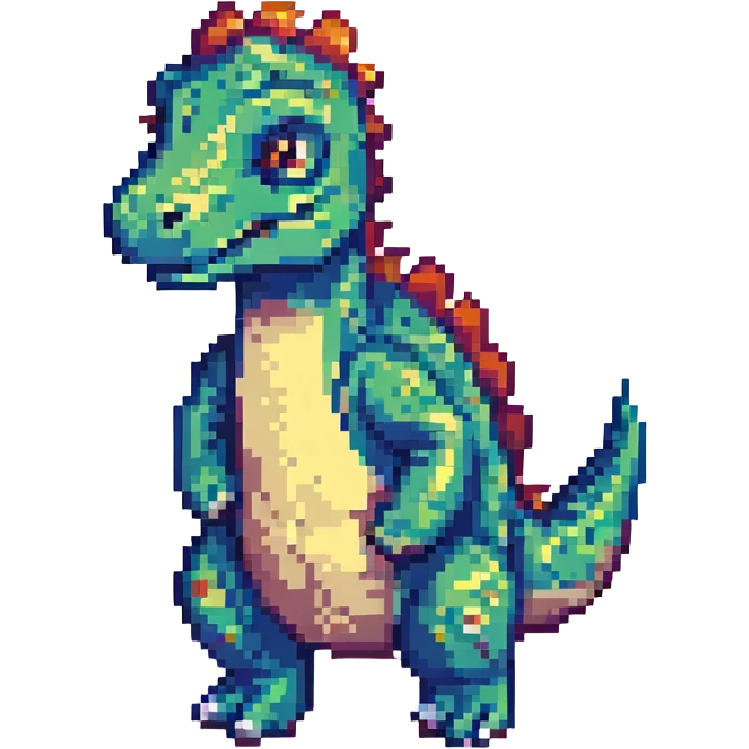 small blocky playful dinosaur pixel art emoji