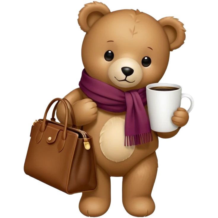 Teddy bear with longchamp bag and coffee emoji
