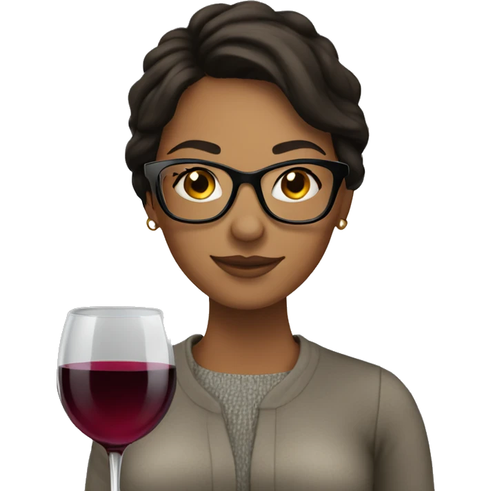 brunette with glasses and a glass of wine emoji