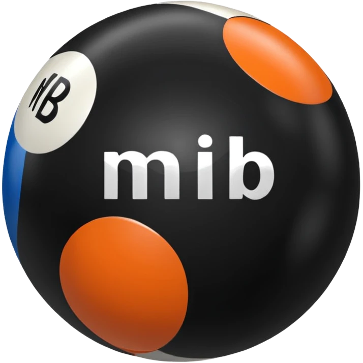 Pool ball back ball with the “MB” written on it. emoji