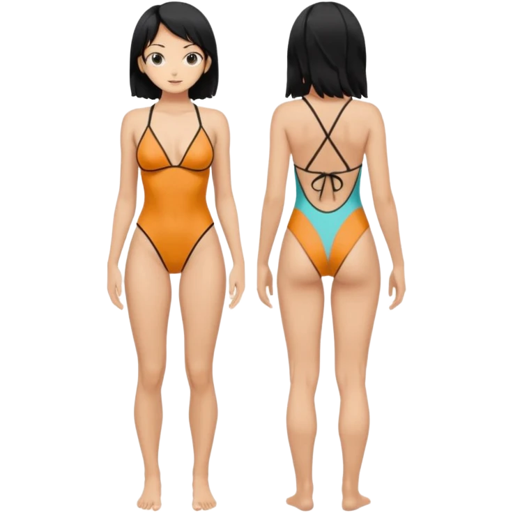 Nami full body back view in a thong swimsuit emoji