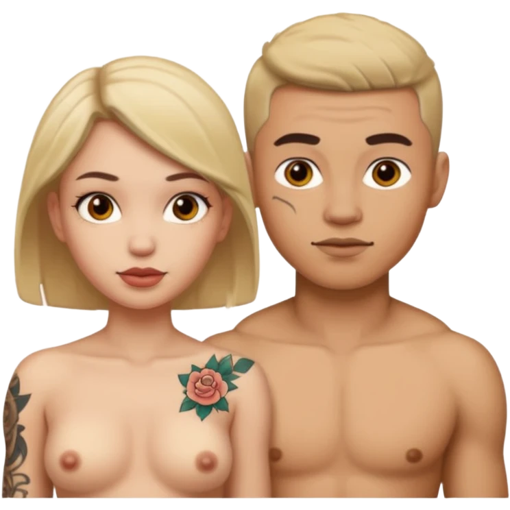 naked, tattoed female, female, male emoji