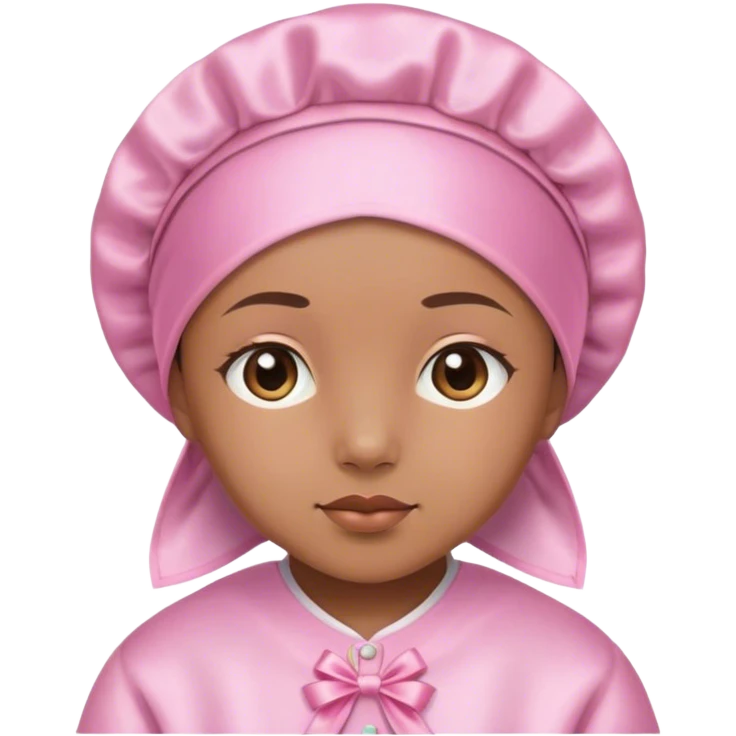Tisme wearing a satin bonnet and a pink piyama emoji
