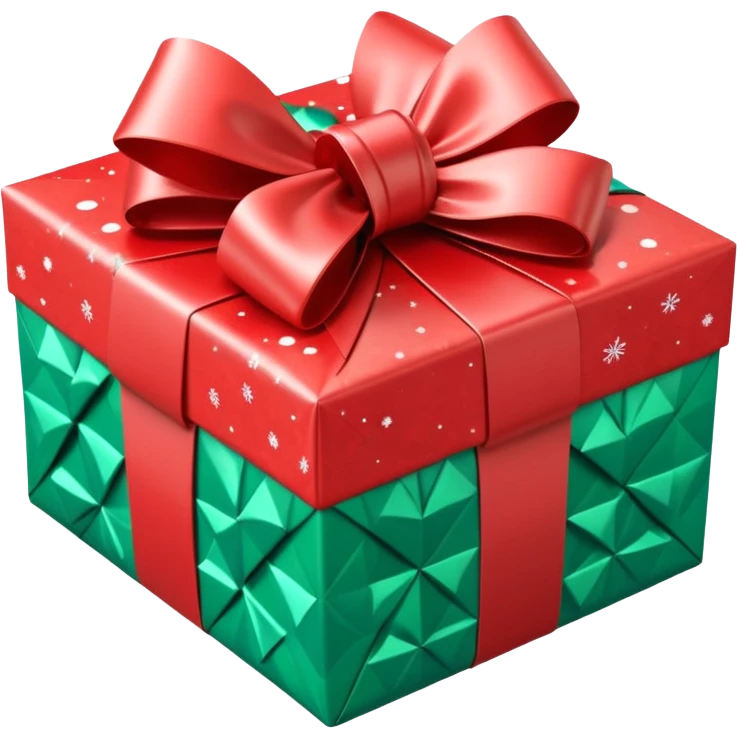 Hyperrealism, 3D rendering, christmas box, wrapped in repeated patterned futuristic wrapping paper, with a big realistic sparkling bow emoji
