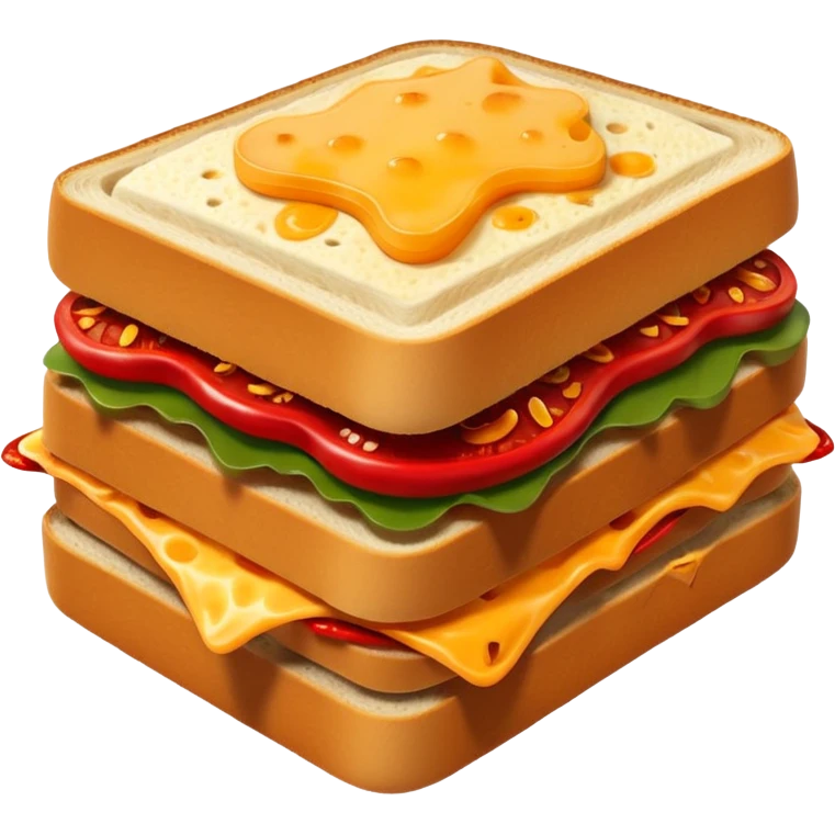 spicy sucuk sandwich object icon, toasted bread, sliced spicy sucuk inside, melted cheese, red chili peppers, steam coming out, 3D cartoon, mobile game icon style, centered, clean background, soft shadow, no text, no watermark
 emoji