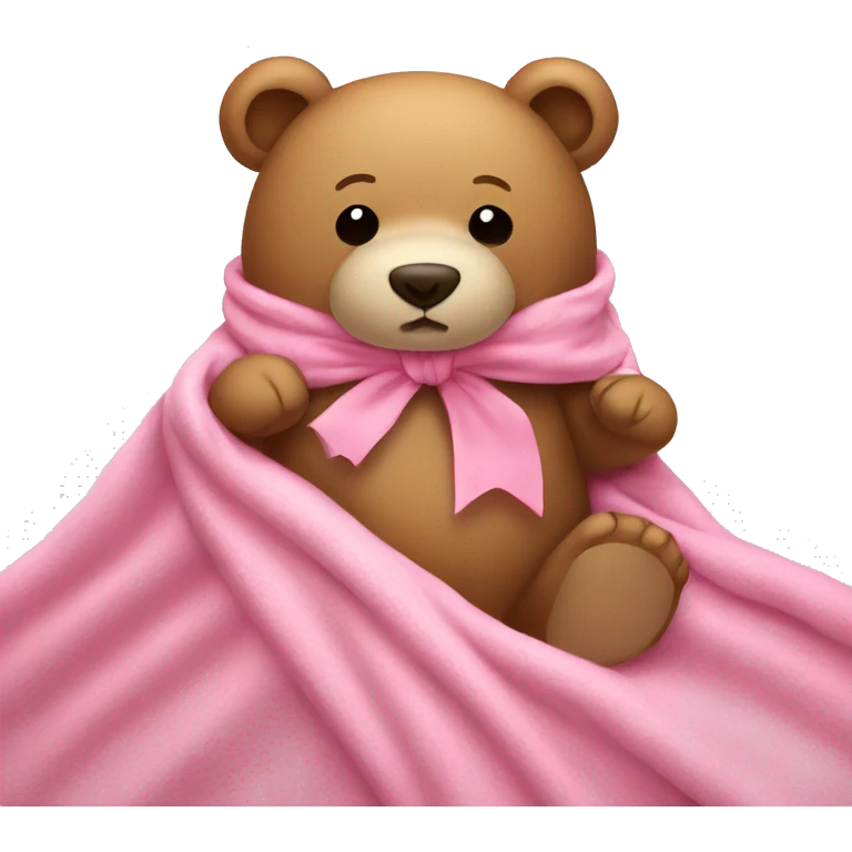 Stuffed bear wearing a bow covered with a pink blanket cute emoji