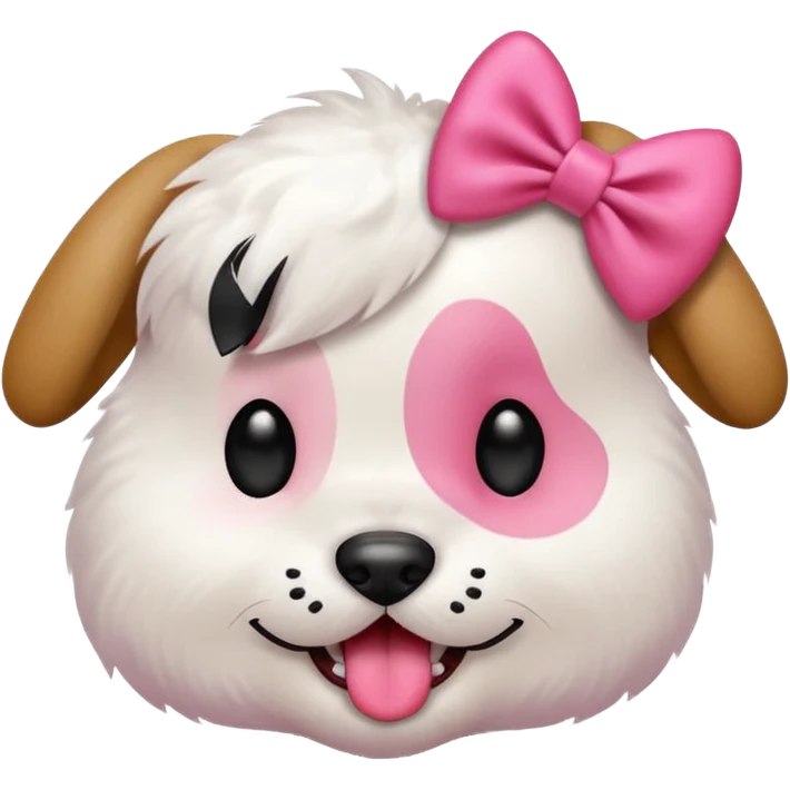 This puppy HEAD 🐶 with a pink bow and tongue out, please in apple ios emoji stylem not fluffy!! emoji