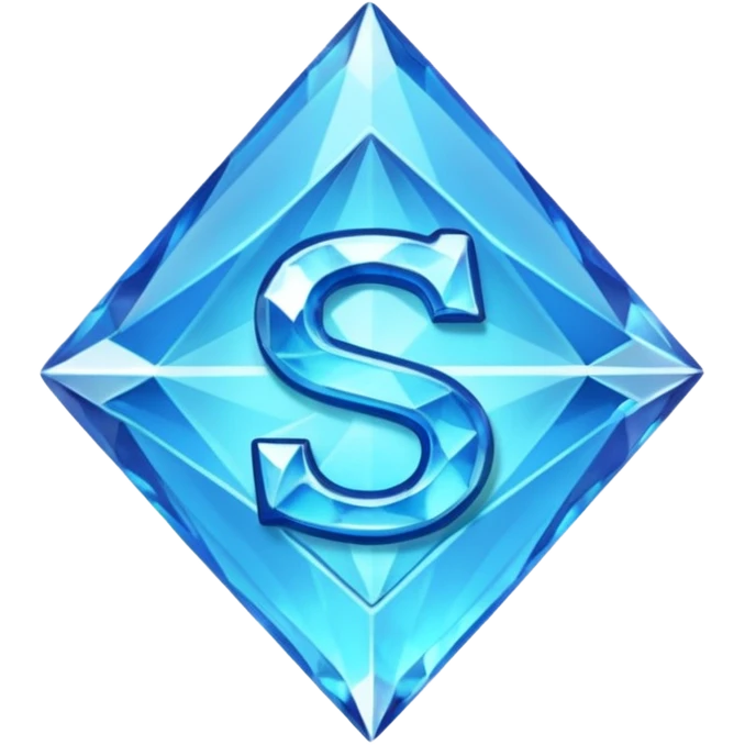 Create a custom emoji badge featuring a stylized, glossy letter “S”. Style it after the Diamond rank from League of Legends. Use crystalline blue tones, sharp reflections, faceted textures, and a high-end glowing frame.
 emoji