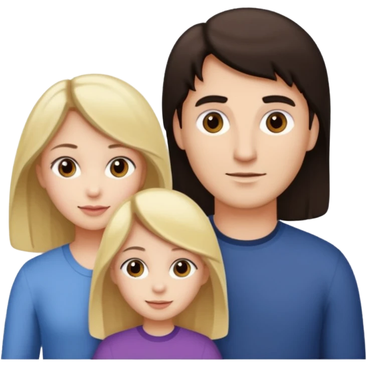 Familia : Hombre pelo oscuro, Mujer pelo cafe, hija 1 pelo mono , hija 2 pelo oscuro. emoji