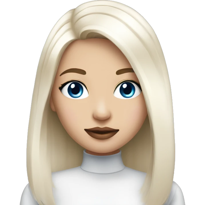 Girl medium length white straight hair, blue eyes, light pink lips emoji