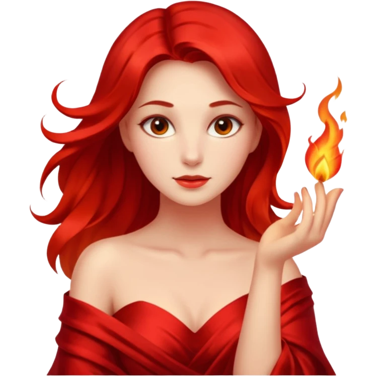 Woman slowly letting red silk fall from her shoulders, firelight flicker emoji