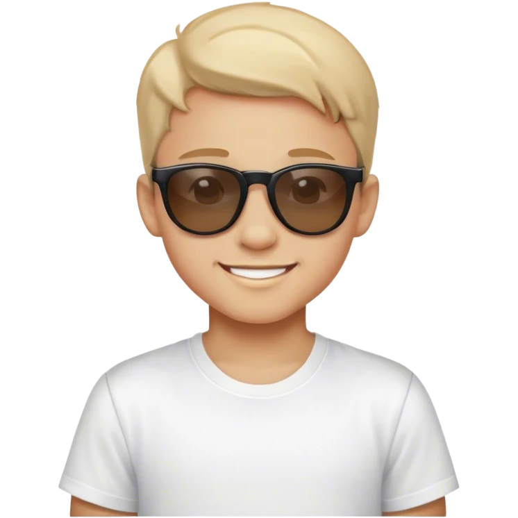 smiling boy in white shirt with sunglasses emoji