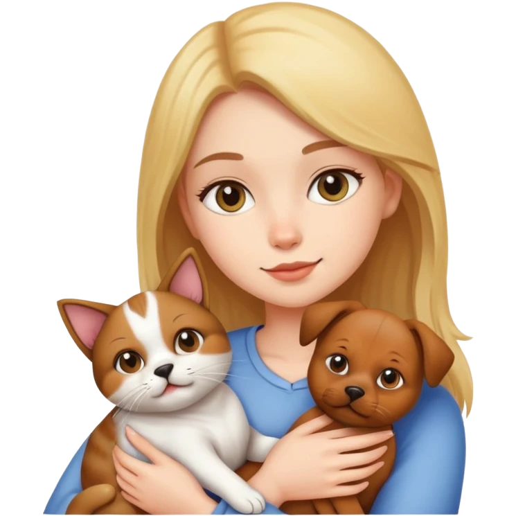Girl holding a cat and a dog emoji