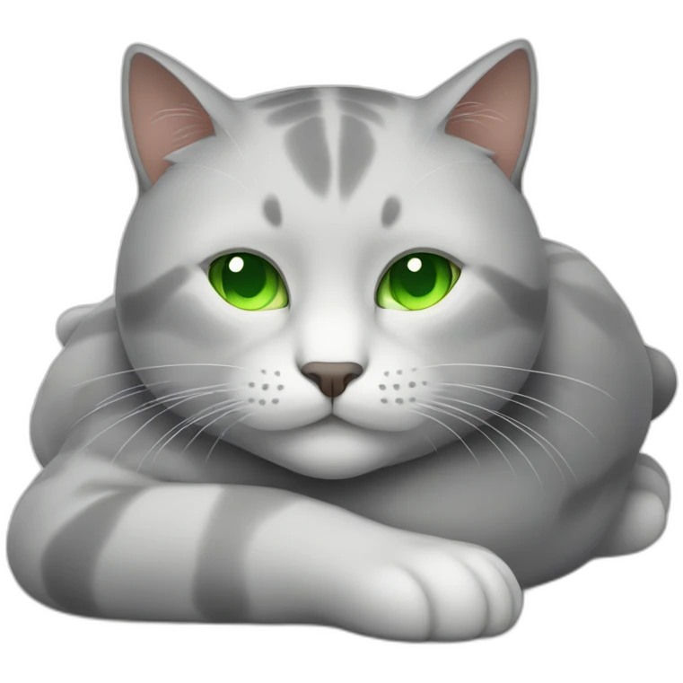 male cat with white hair and gray highlights with green eyes sleeping emoji
