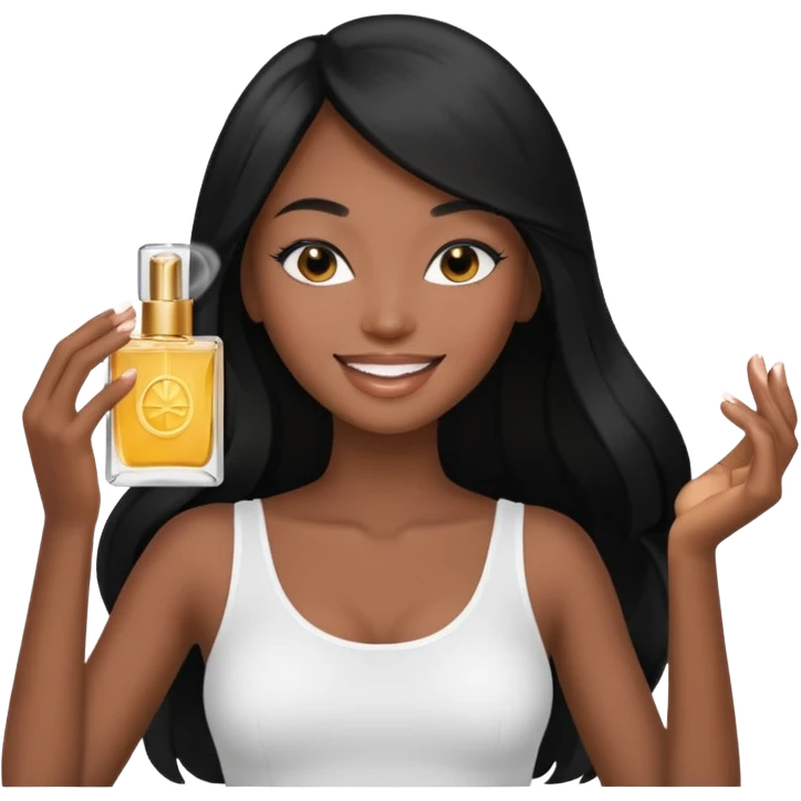 Black long haired black model spraying perfume emoji