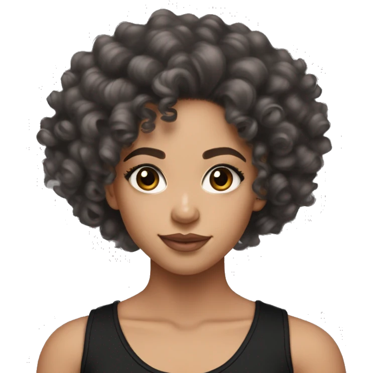 Pretty lightskin girl , with long pencil curls, and black tank top, with thick lashes , grey eyes, blush emoji
