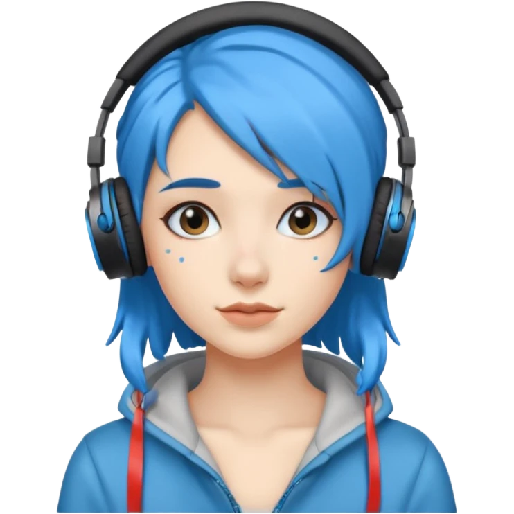 blue haired woman with headphone emoji