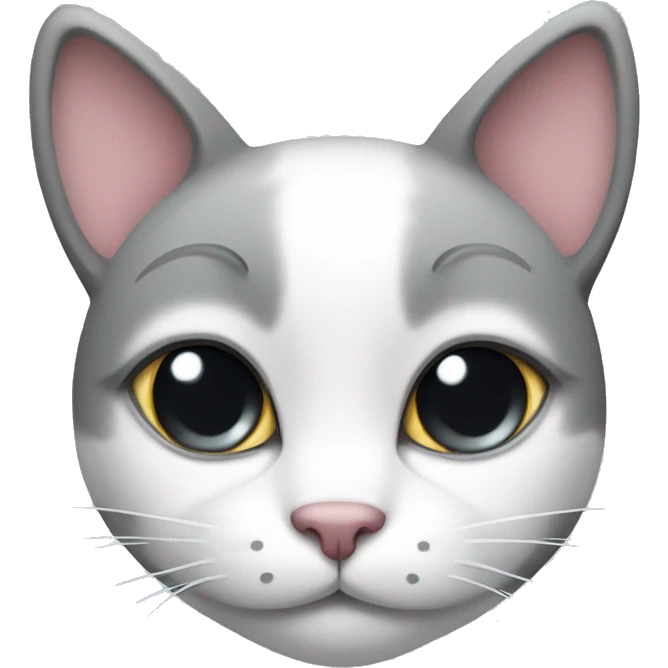 Grey and white cat face with hearts emoji