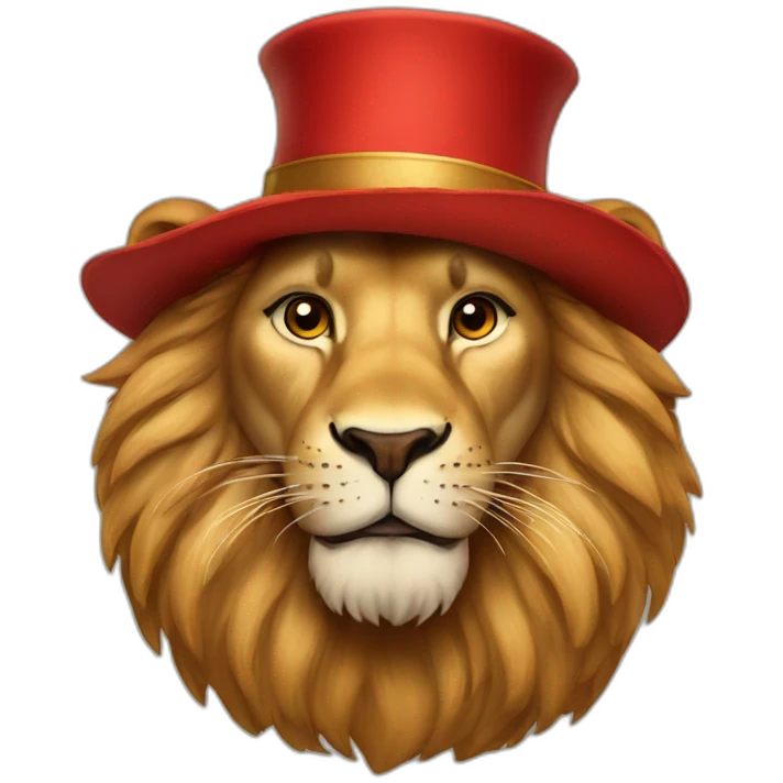Lion wearing a red hat emoji
