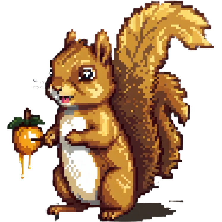 Hungry squirrel with drool, staring at acorn emoji