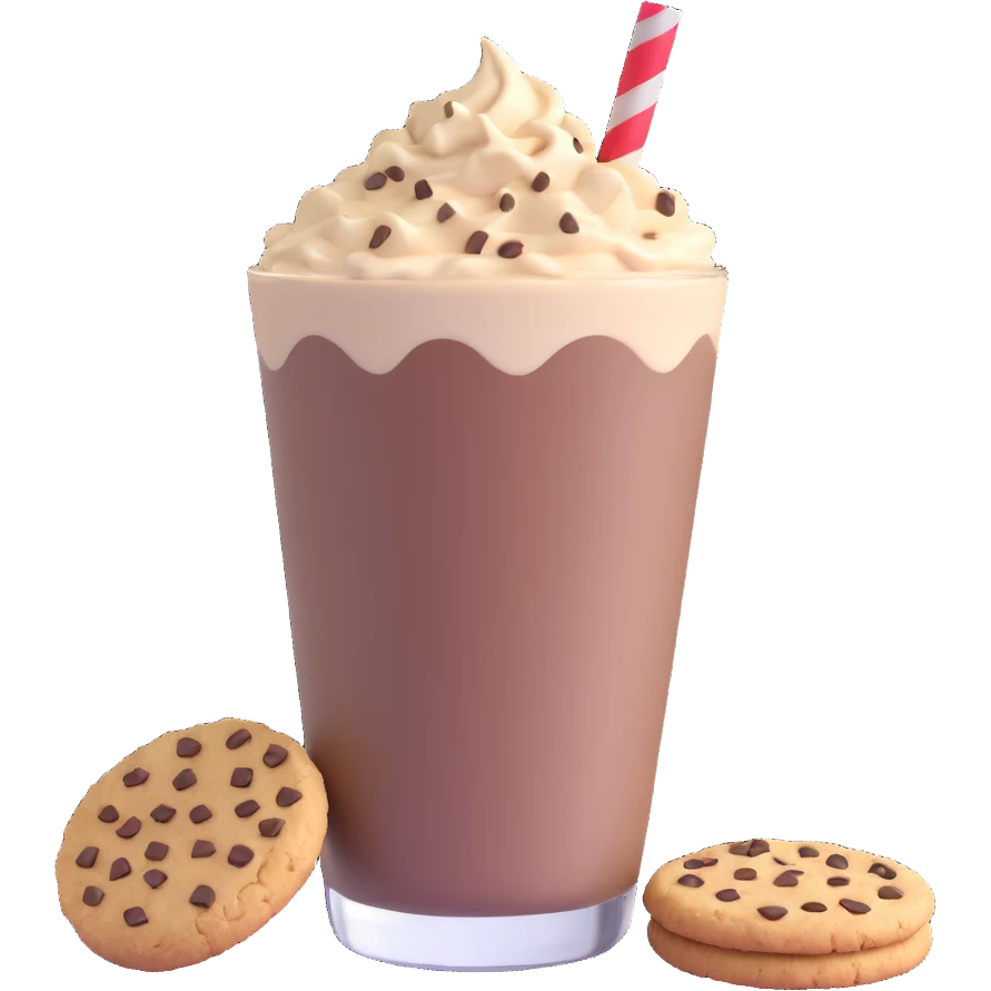 chocolate milkshake with cookie crumbles emoji
