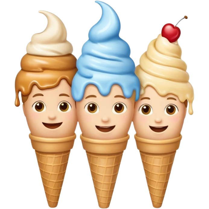 happy children with melting ice cream cones emoji