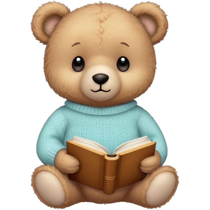 Cute teddy bear with a pastel sweater reading a book  emoji