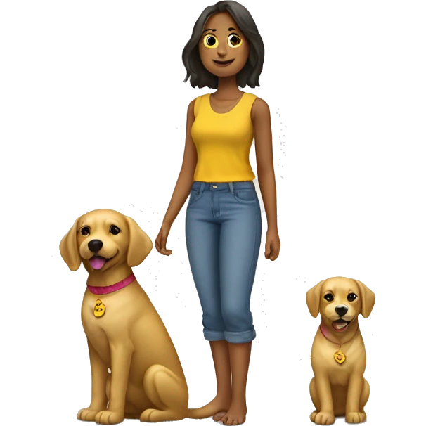 Perro Golden con mujer joven en pantalones emoji
