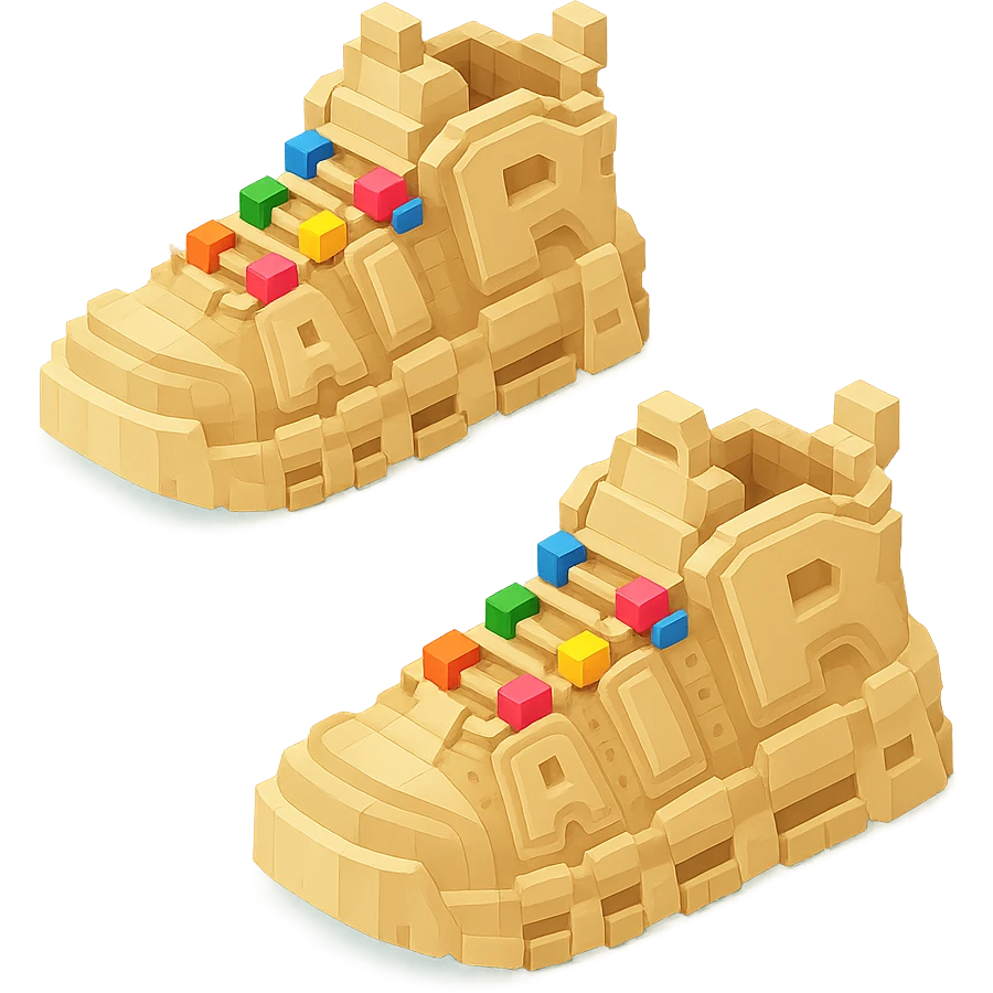 two pairs of Nike Air More Uptempo sneakers in beige with colorful beads on the laces emoji