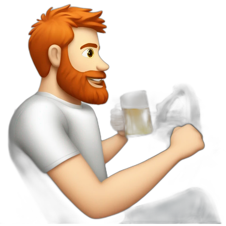 Man with a red beard drinking beer and driving a f1 car emoji