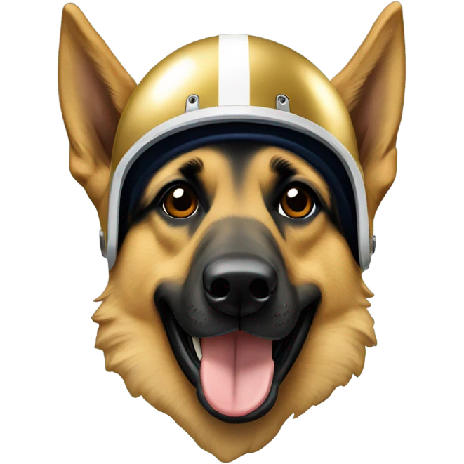 German shepherd wearing a notre dame football helmet  emoji