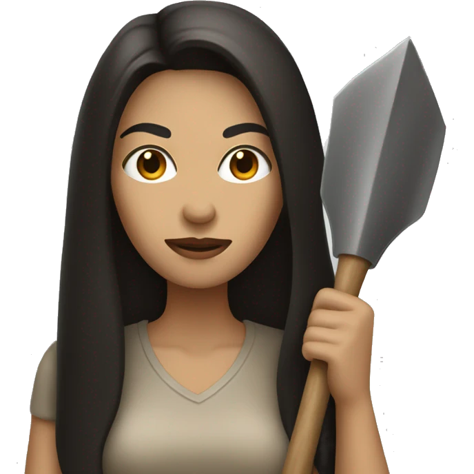 Beige Women with long dark hair holding big pointy shovel emoji