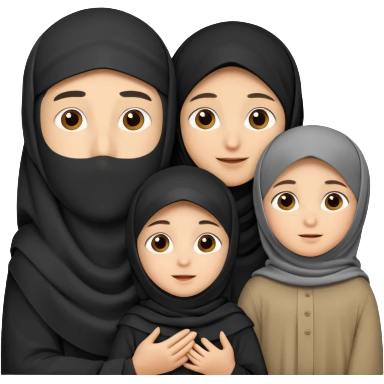 Lebaran. Keluarga terdiri dari Ayah dan ibu, 3 orang anak yang terdiri dari dua anak laki-laki dan seorang anak perempuan yang merupakan anak terkecil. Ibunya menggunakan cadar. emoji