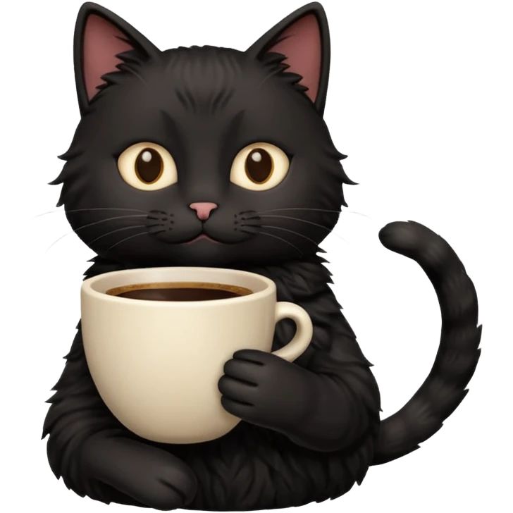 black cat holding a hot cup of coffee emoji