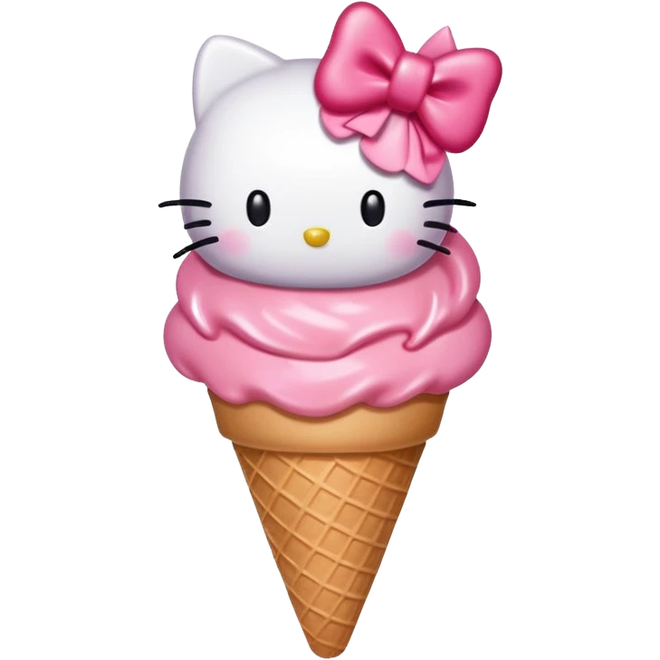 Hello Kitty inspired ice cream cone, strawberry scoop with bow emoji