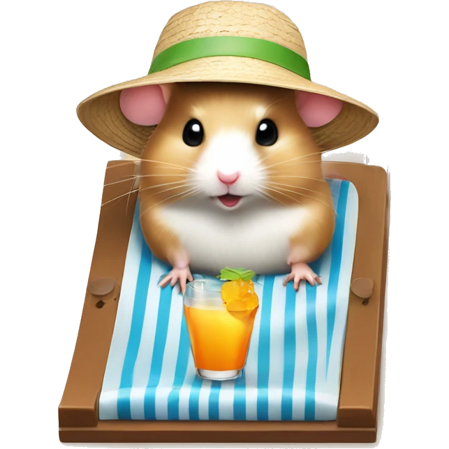 hamster with a sunhat drinking a coctail while laying in a sunbed emoji