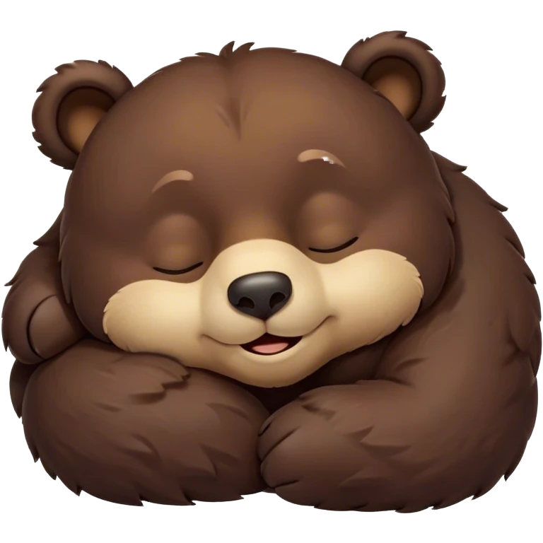 Meme-Worthy Cute Sleeping Bear Portrait Emoji, Head resting peacefully with a contented smile, showcasing a massive, robust build and a luxuriously soft dark brown fur, eyes shut in a serene, restful nap, Simplified yet hilariously adorable features, highly detailed, glowing with a soft, drowsy light, high shine, relaxed and utterly lovable, stylized with an air of playful laziness, bright and heartwarming, soft glowing outline, capturing the essence of a comically sleepy bear, so meme-worthy it feels like it could instantly become the next viral sensation of adorable slumber! emoji