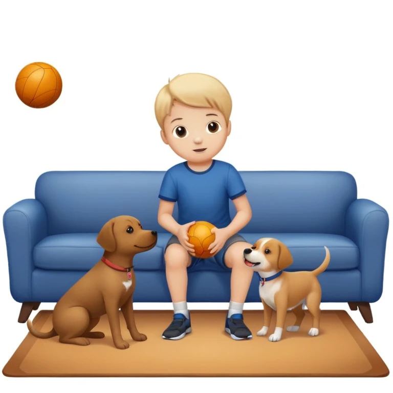 kid and dog playing with ball, living room background emoji