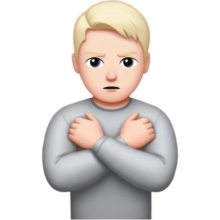 person building brick wall between themselves and others, emotionally distant expression, arms crossed defensively, turning body away from connection, cold eyes avoiding eye contact, visible barrier or shield symbol emoji