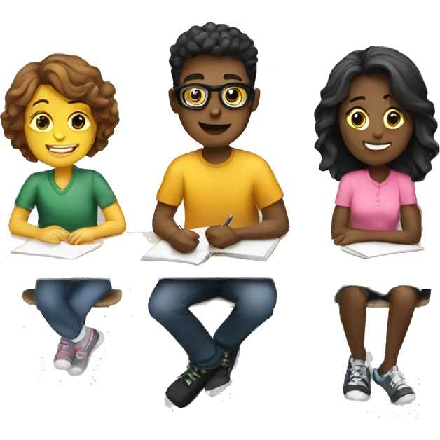 students sitting on desks and chatting emoji
