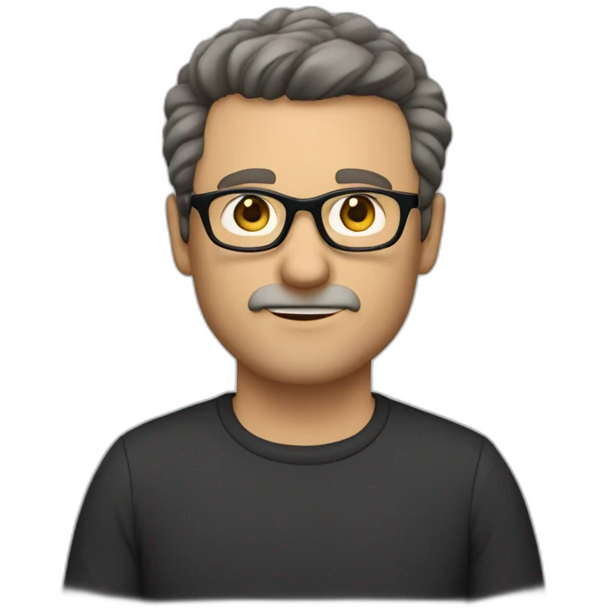 middle age lean white man, black short hair, black glasses, dark brown eyes, no facial hair emoji