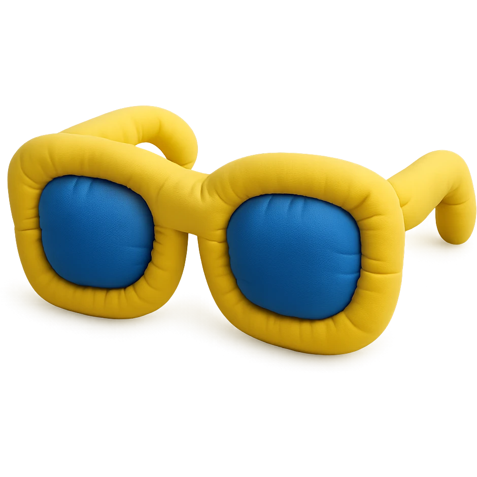 sunglasses in cushion style, soft plush look, bright colors emoji