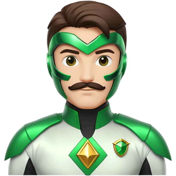 Green power ranger with white suit instead of green, with a visible mustache under the helmet emoji