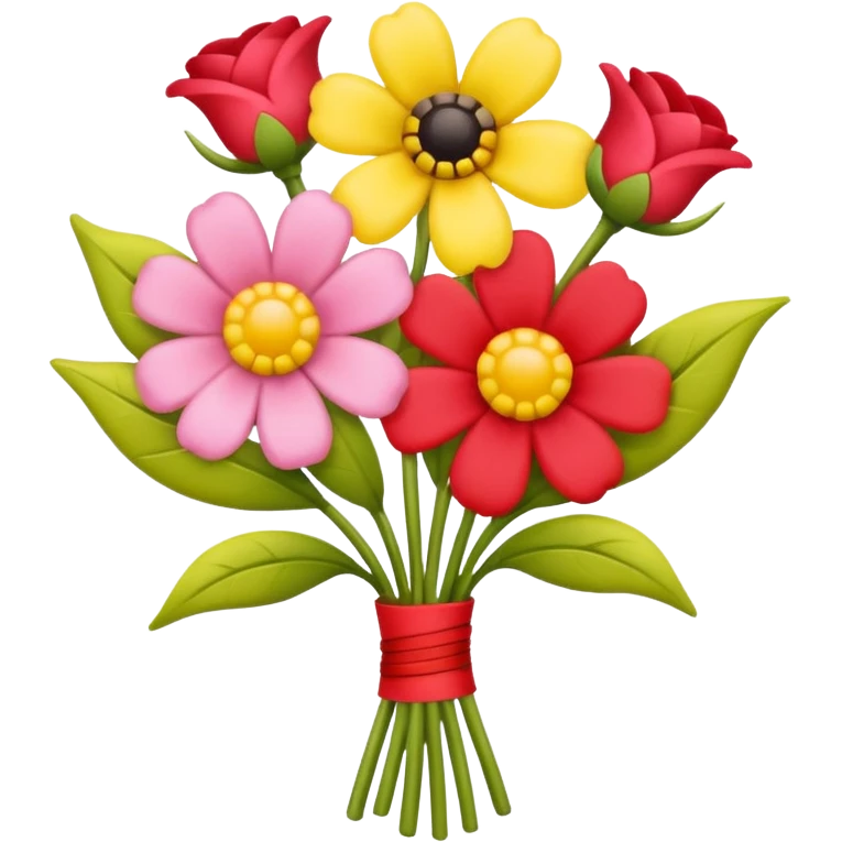 Two flowers one pink and one red in yellow bouquet with red band  emoji