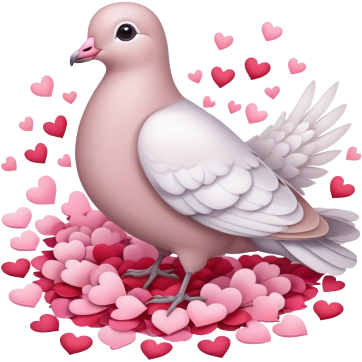 Pastel white-pinkish Romantic dove with hearts and rose-petals emoji