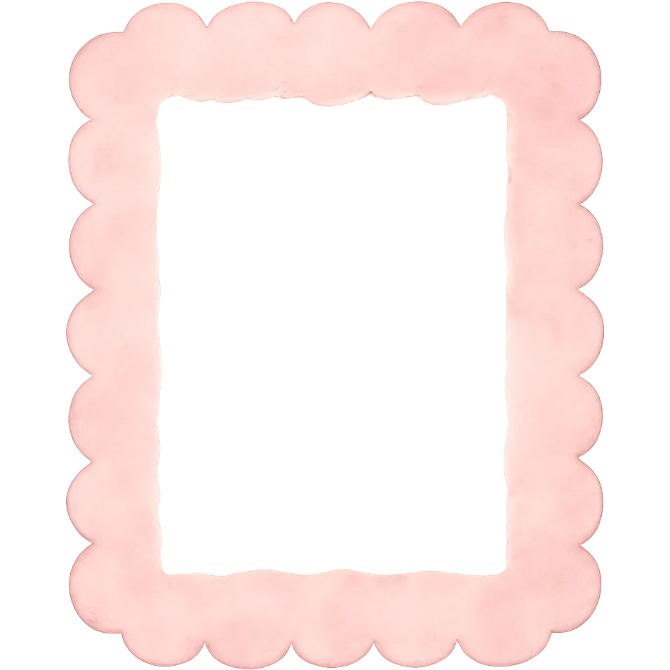 soft pink torn paper frame with scalloped edge, pastel watercolor style, transparent background, no face, no hands, no legs, no characters emoji